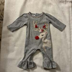Mud Pie Baby Girl Christmas Reindeer Sequined Ruffle Romper 3-6M
